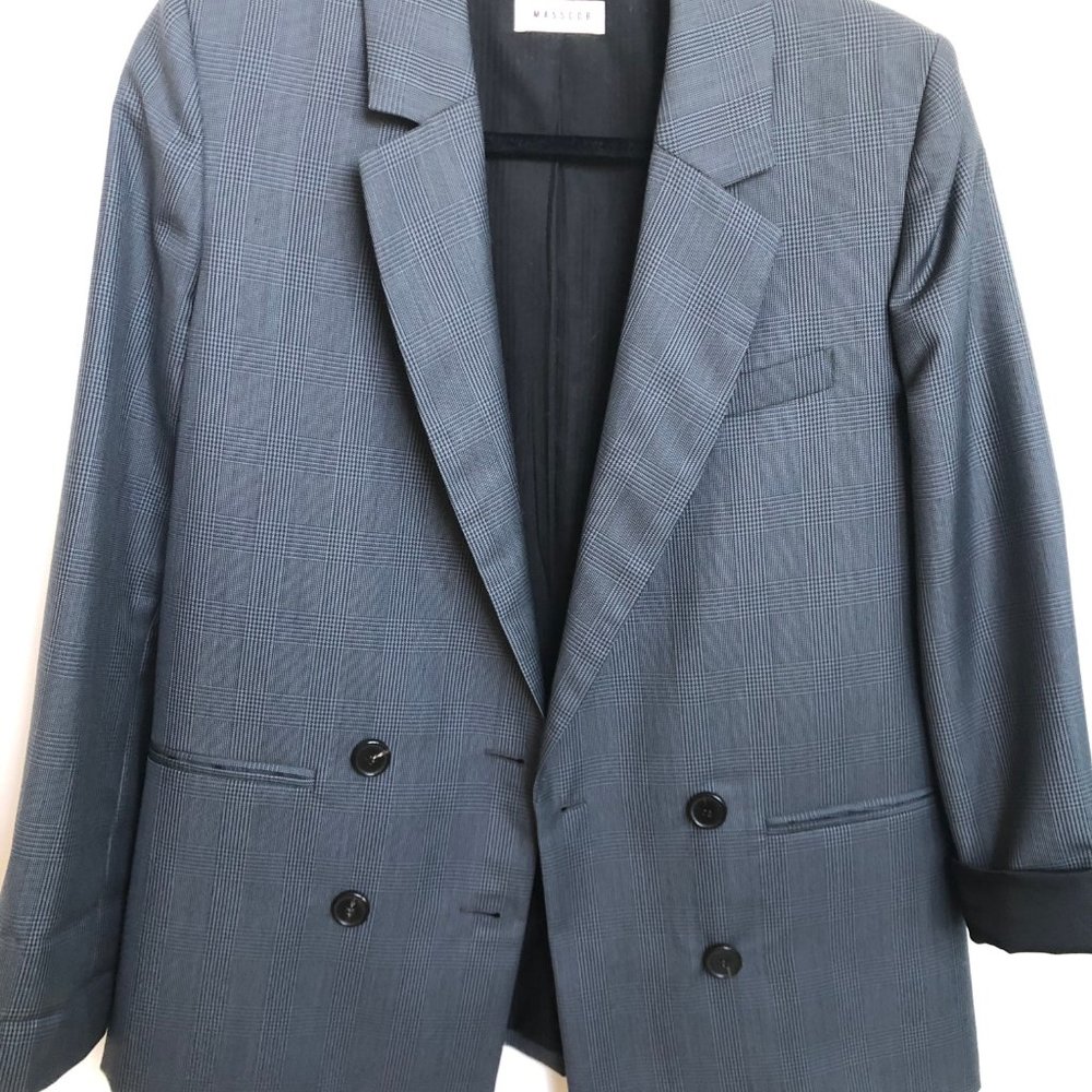 Navy Plaid Double Breasted Blazer